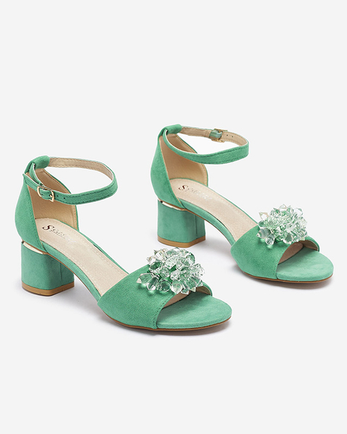 Зелені жіночі босоніжки на стійці з декоративними кристалами Cerosso- Footwear