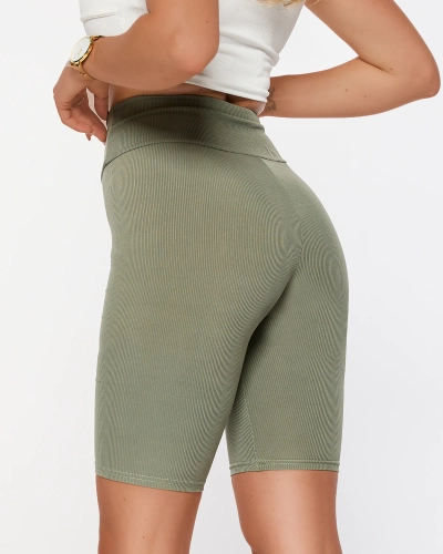 Dunkelgrüne Damen-Radler-Leggings - Kleidung