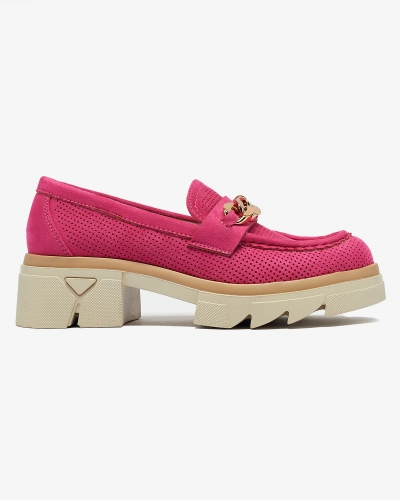 Royalfashion Öko-Wildleder Mokassins mit Goldverzierung in fuchsia Zaffix