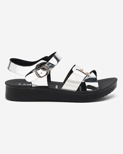 Silber lackierte Sandalen mit flachem Absatz Pulqo- Footwear