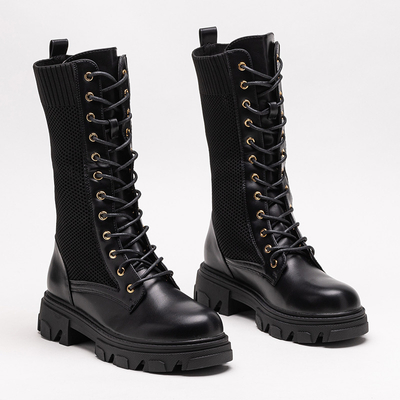 Durchbrochene schwarze Damen-Schnürstiefel Buhomi - Schuhe