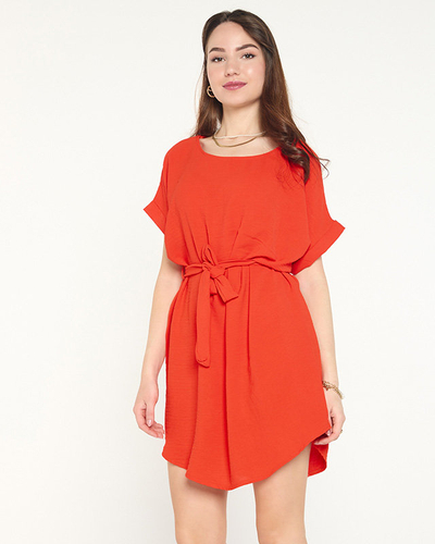 Lange Tunika-Bluse für Damen in Orange mit Krawatte - Bekleidung