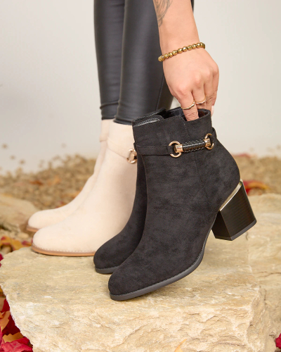 Royalfashion Black women's eco-suede insulated post Ankle Boots