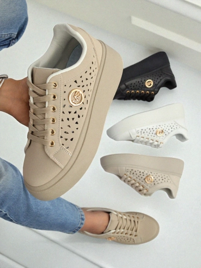 Cleo Ecru Platino – beige Plateausneakers Royalfashion Öko-Leder