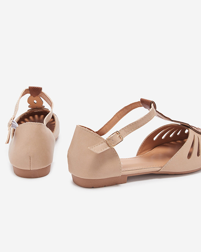 Beigefarbene durchbrochene Damen-Ballerinas mit Ausschnitten an den Seiten Erraf-Footwear