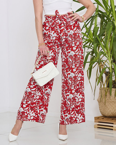 Rote Damen-Palazzo-Hose mit weißen Blumen - Kleidung