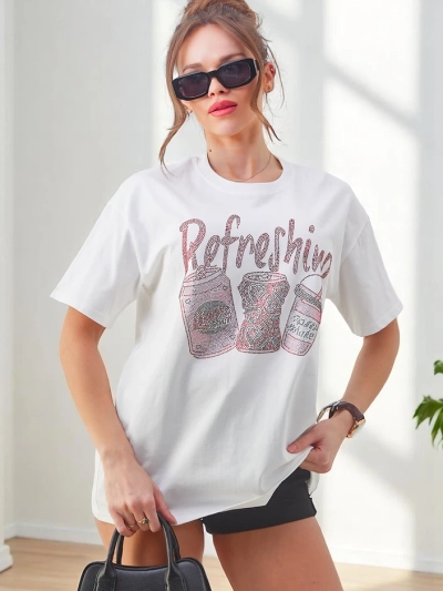 Royalfashion Damen Baumwoll-T-Shirt mit Strassdruck