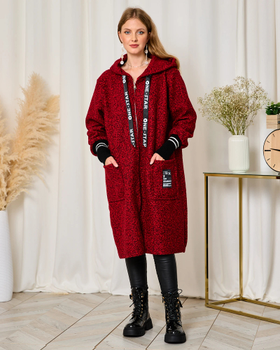 Royalfashion Roter knielanger Damenmantel aus Schafsfell