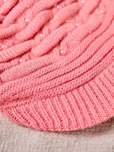 Burgunder Damen-Wintermütze mit Perlen