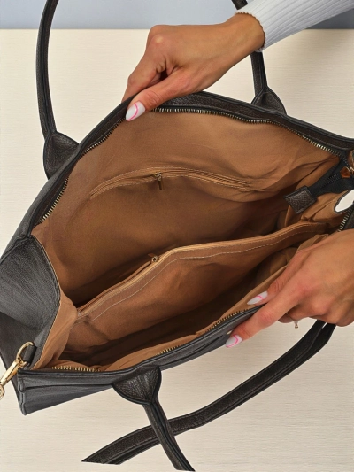 Damen Handtasche Leder Etruria Classica Elegante grau 41x31x14 cm
