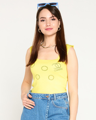 Gelbes Damen-Top mit goldenen Zirkonia - Kleidung