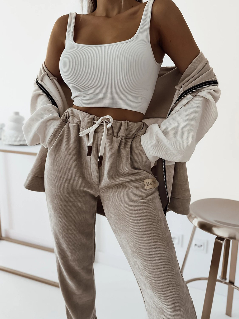 Royalfashion Damen-Sport-Set in beige gestreift