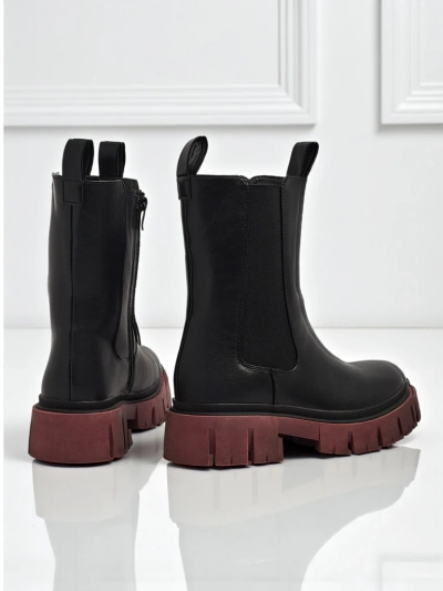 Höhere Damen Stiefeletten aus Öko-Leder mit farbiger Sohle Dorvella