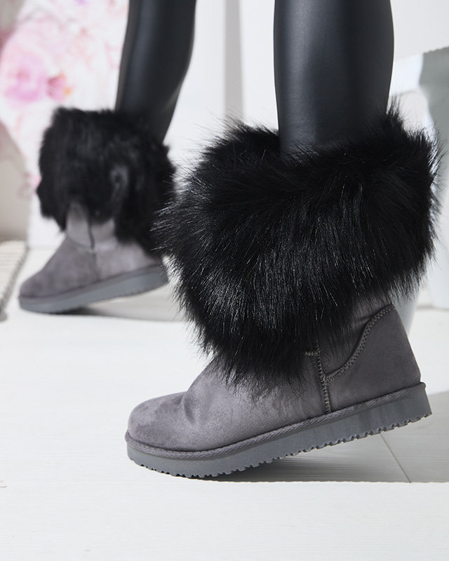 Graue Damen-Schneestiefel mit asymmetrischem Obermaterial und Pelz Vetora - Footwear