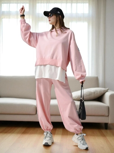 Royalfashion Damen Baumwollset mit einem blusenähnlichen Einsatz