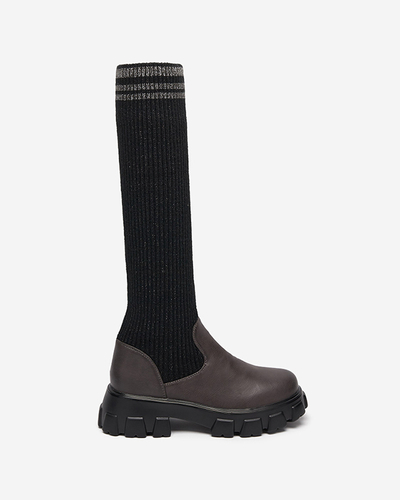 Schwarze und braune High-Slip-Stiefel für Damen Alerpi- Footwear