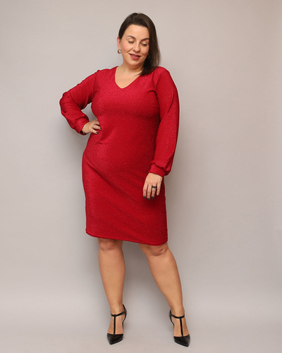 Royalfashion Glitzerndes Damenkleid vor dem Knie in rot PLUS SIZE
