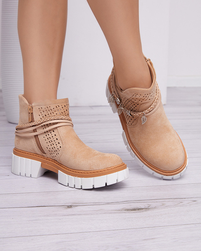 Durchbrochene beige Damenstiefel mit Versi-Dekorationen - Schuhe