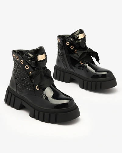 Royalfashion Gesteppte lackierte Damenstiefel schwarz Alefro