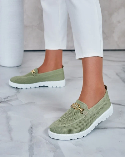 Royalfashion Damen Stoff Mokassins mit Goldverzierung Erticae