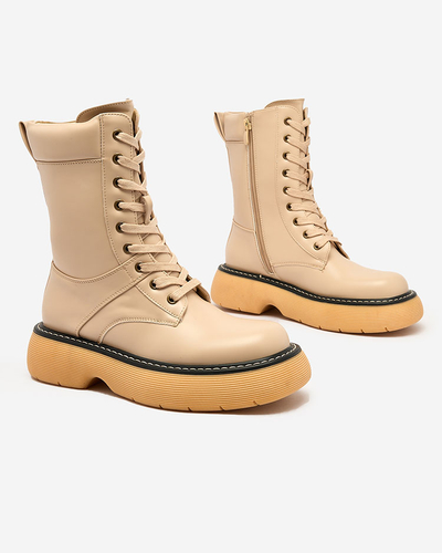 Royalfashion Beige Damen Schnürstiefel mit fester Sohle Diret