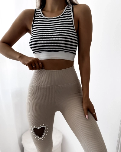 Damen-Leggings in Beige mit Herz - Kleidung