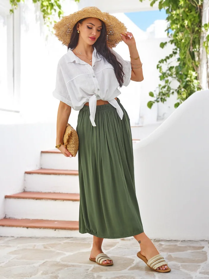 Royalfashion Damen Viskose Midirock, Sommerlich und Fließend mit zwei Taschen