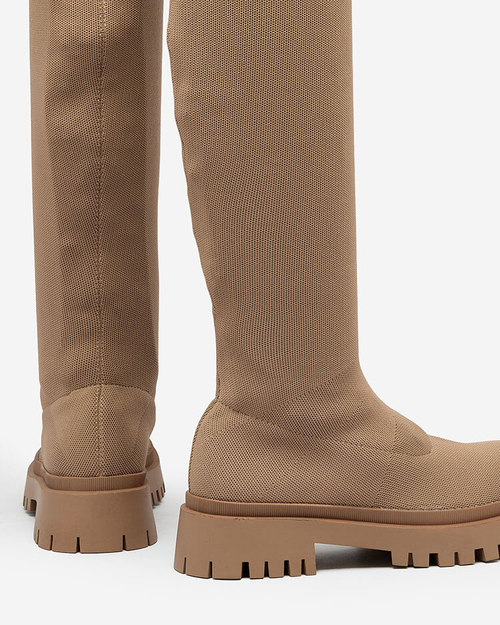 Royalfashion Коричневі жіночі черевики-сліпони вище коліна Radgitas