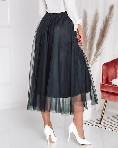 Doppellagiger Midirock für Damen in Schwarz - Kleidung