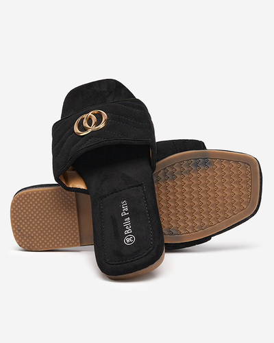 Чорні жіночі тапочки з еко-замші з золотим орнаментом Fanico - Взуття