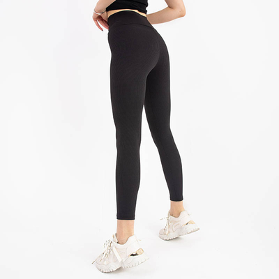 Schwarze gerippte Damenleggings mit hoher Taille - Kleidung