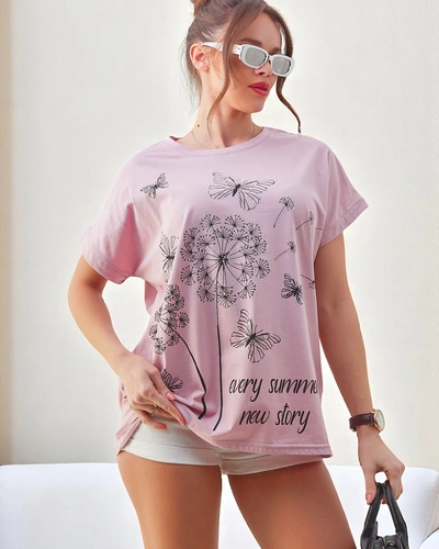 Royalfashion Damen Baumwoll-T-Shirt mit Löwenzahn und einem Schmetterling
