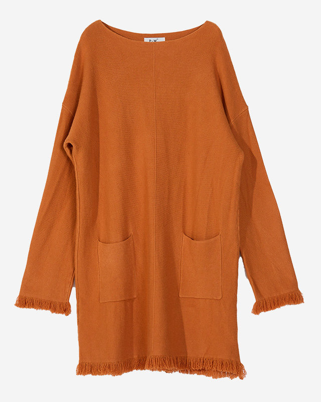 Orangefarbener Damen-Pullover mit Fransen - Kleidung