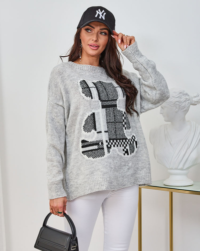 Royalfashion Grauer Damenpullover mit Teddybär