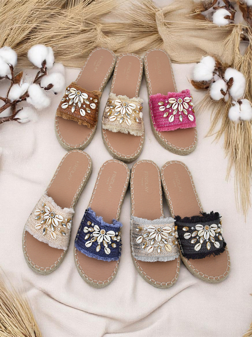 Жіночі сандалі Royalfashion Helena Decor чорні еспадрильї з мушлями