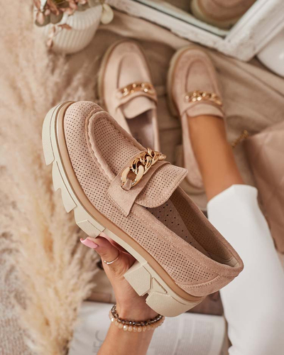 Мокасини з еко-замші з золотим декором світло-коричневого кольору Zaffix- Footwear