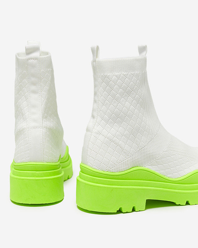 Weiß-grüne Damenstiefel mit flachem Absatz Seritis - Footwear