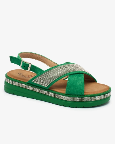 Royalfashion Grüne Damen-Sandalen aus Öko-Wildleder mit Zirkonen Trikys