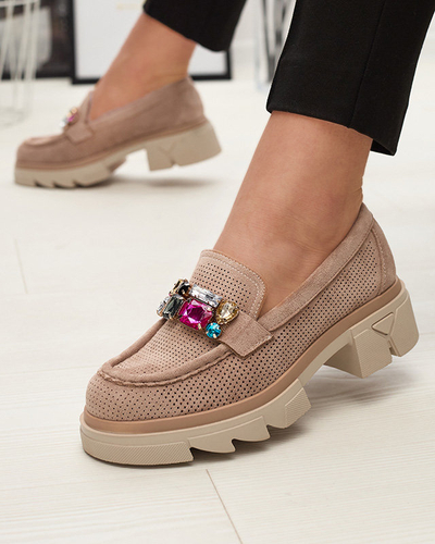 Світло-коричневі ажурні жіночі мокасини з орнаментом Bokkso- Footwear