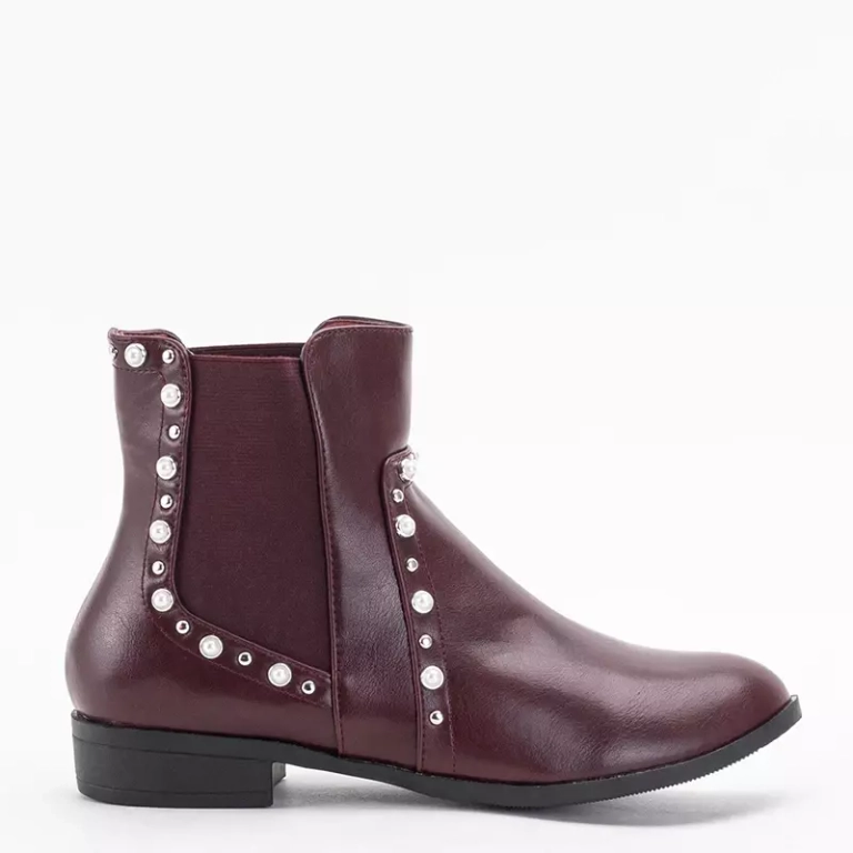 OUTLET Maroon Stiefel für Damen mit Perlen Natasia - Schuhe