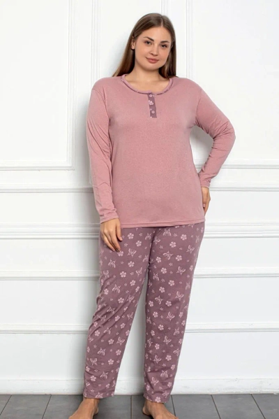 Royalfashion Damen Baumwolle 2-teilig Schmetterlingsdruck Pyjama PLUS SIZE