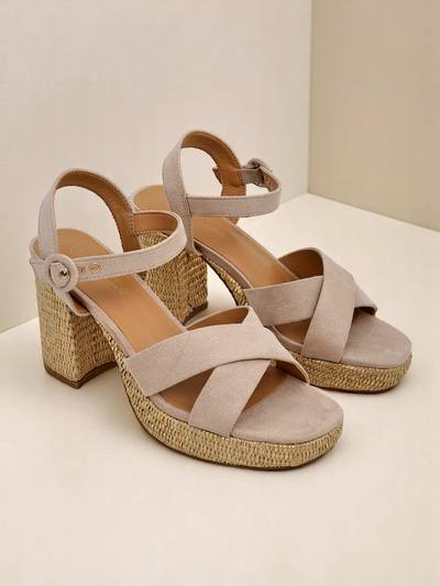 Damen Sandalen Royalfashion AURELIA beige mit Blockabsatz Wildleder