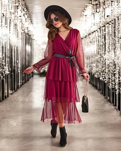 Royalfashion Damen langes Kleid mit Volants