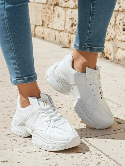 Damen weiße Sneakers Arete aus Öko-Leder, flacher Absatz, Frühlingskollektion