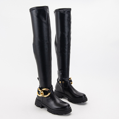 Schwarze Damen Overknee-Stiefel mit flachen Absätzen Mirumi - Schuhe