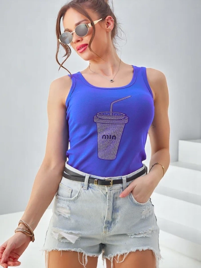 Royalfashion Baumwoll-Damentop mit Strass-Cup