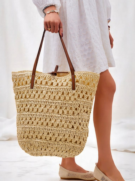 Royalfashion Große Strohtasche für Damen Natur Klassisch