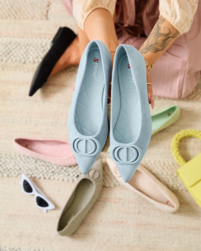 Royalfashion Blaue Damen-Ballerinas mit spitzer Spitze und Verzierung auf der Nase Tidita