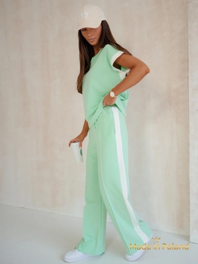 Damen Set Ariadne Mint aus elastischer Baumwolle – Minze, kurze Ärmel, lange Hose
