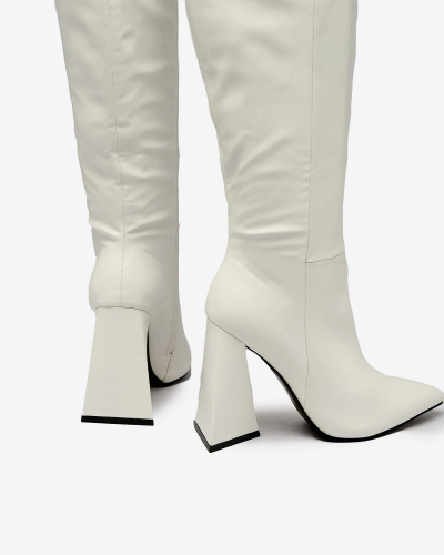 Royalfashion Weiße Damenstiefel mit dreifachem Absatz Lebrabi